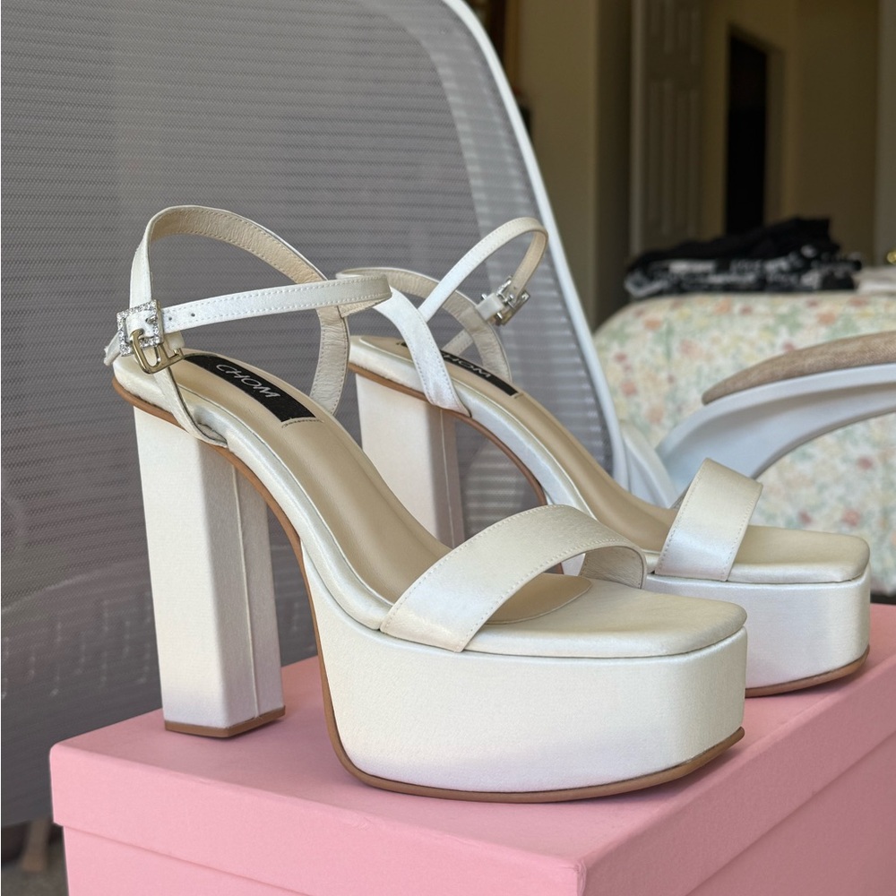 Crown Elegant Cream Block Heels